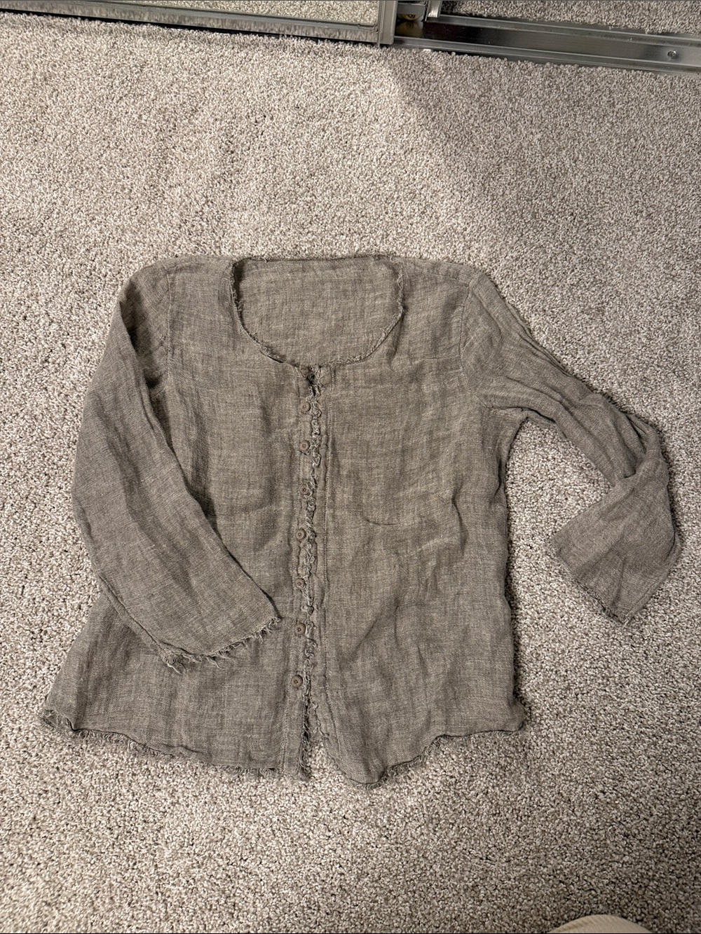 Vintage Taupe Button-Front Women's Linen Blend Shirt